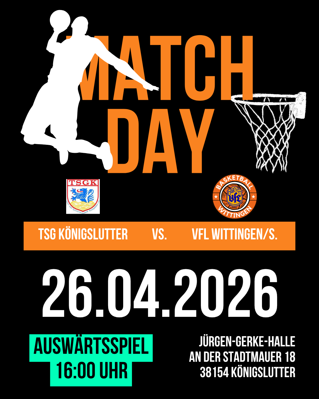 Mehr über den Artikel erfahren 🏀 Auswärtsspiel 26.04.26 VS. TSG Königslutter
